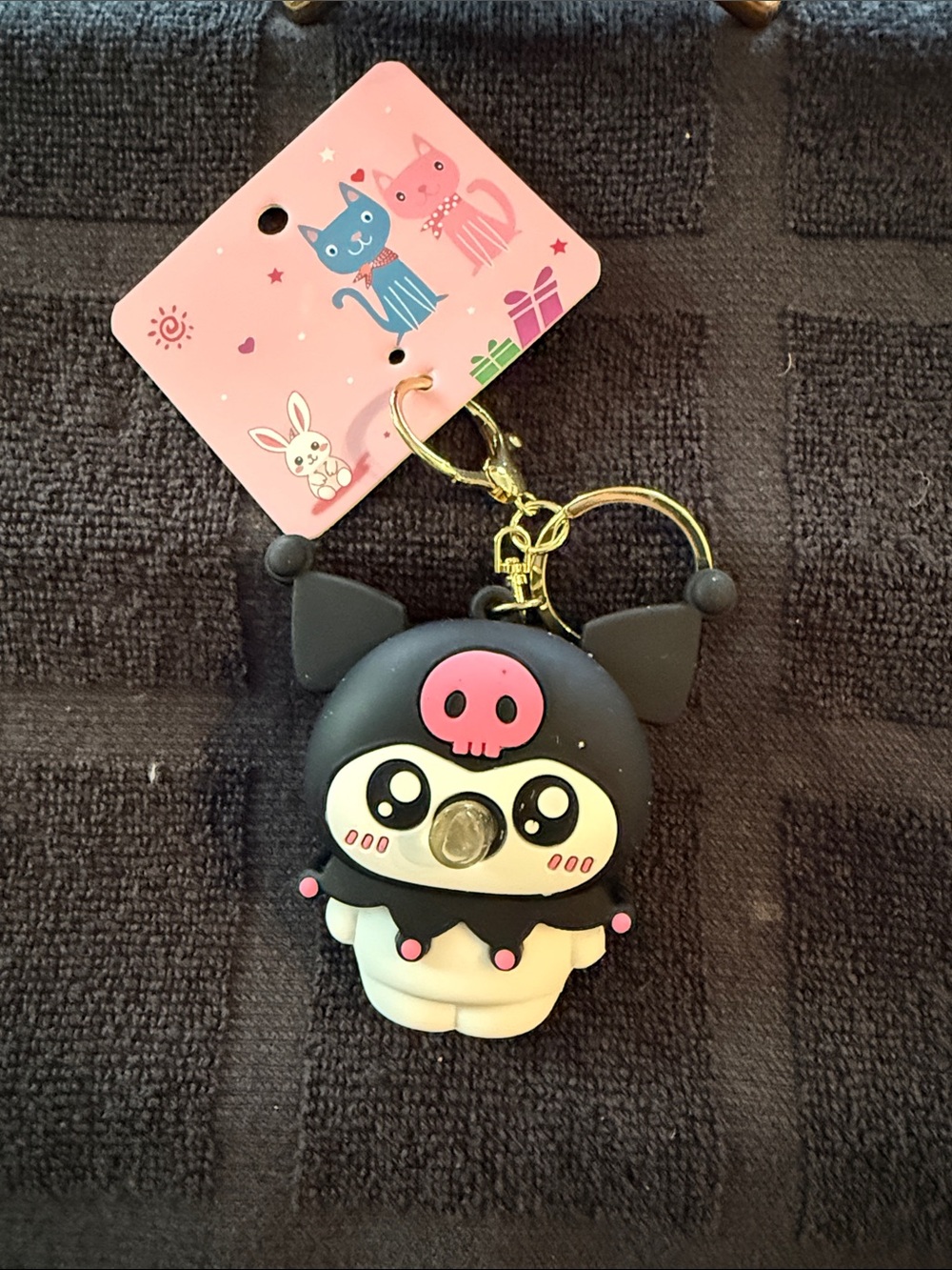 Black & Pink Cute Cartoon Skull Keychain for Kids